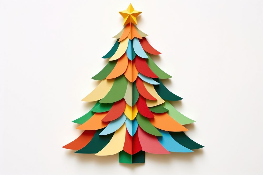 Christmas tree paper art white background. AI generated Image by rawpixel.