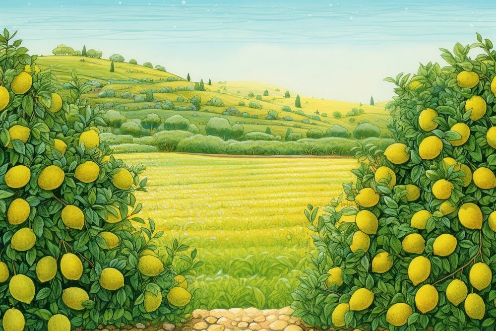 Lemon farm lemon agriculture landscape. AI generated Image by rawpixel.