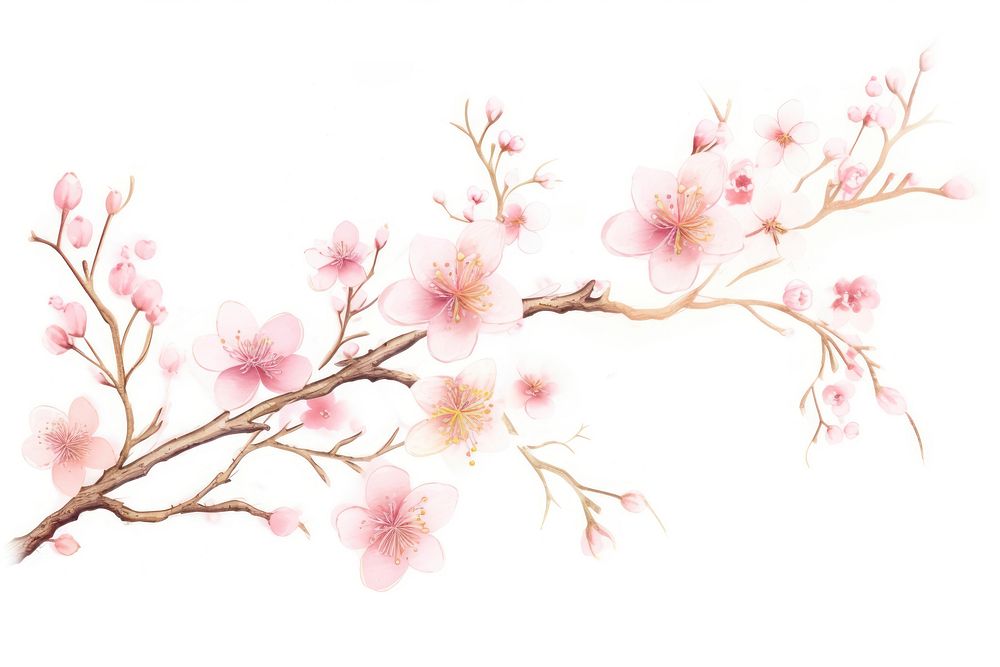 Cherry blossom flower plant white background. AI generated Image by rawpixel.