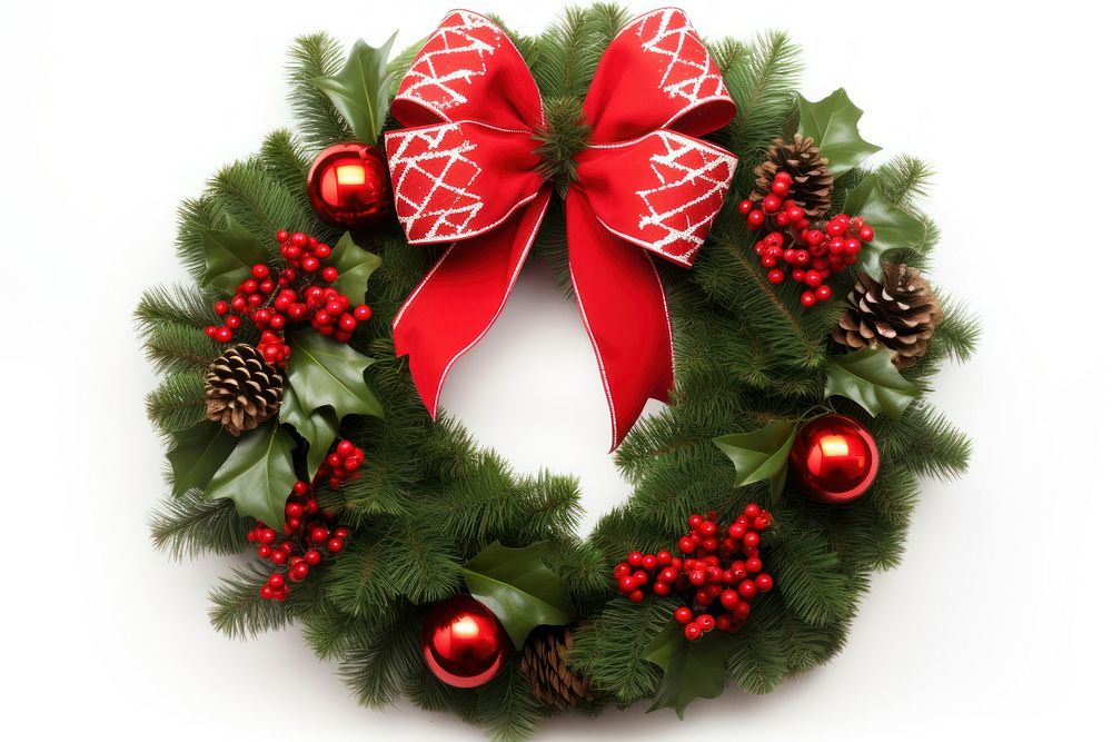 Christmas wreath white background illuminated celebration. AI generated Image by rawpixel.