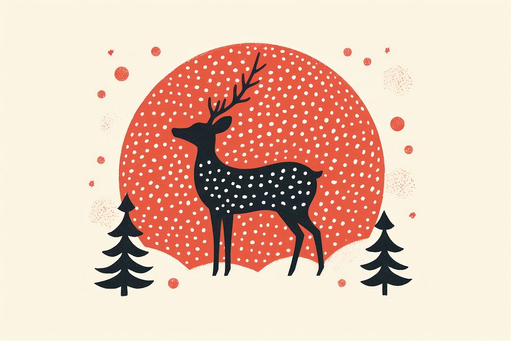 Cute woodcut illustration christmas pattern animal. AI generated Image by rawpixel.