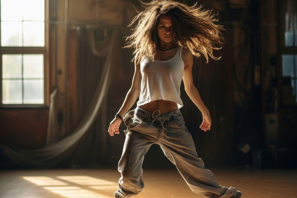 Half-affrican woman warring sport ware dancing hop hop sports entertainment choreography. AI generated Image by rawpixel.