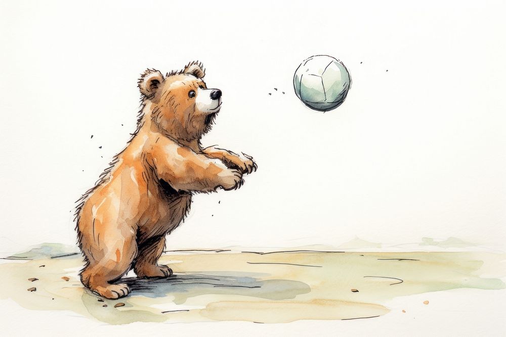 Bear playing pootball cartoon sports mammal. AI generated Image by rawpixel.
