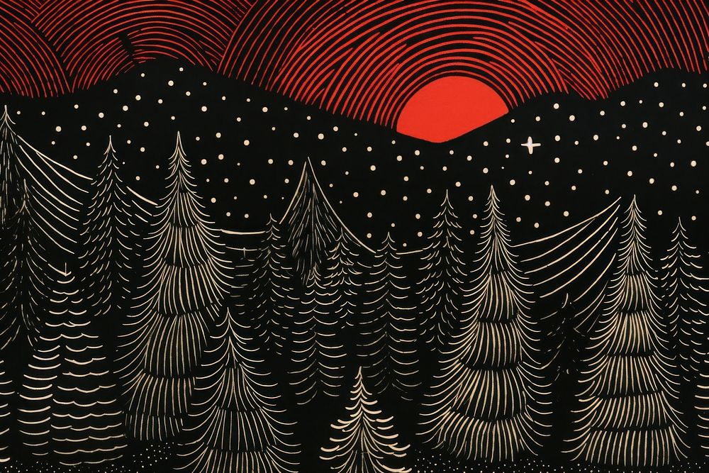 Vintage Christmas style drawing nature night. AI generated Image by rawpixel.
