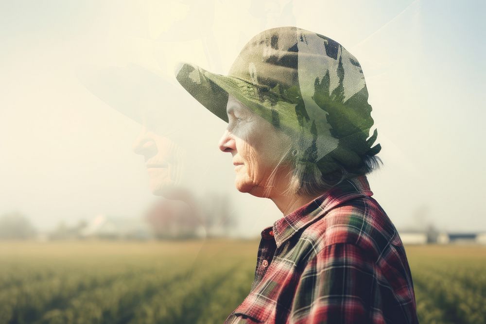 A senior woman farmer looking at field portrait contemplation agriculture. AI generated Image by rawpixel.