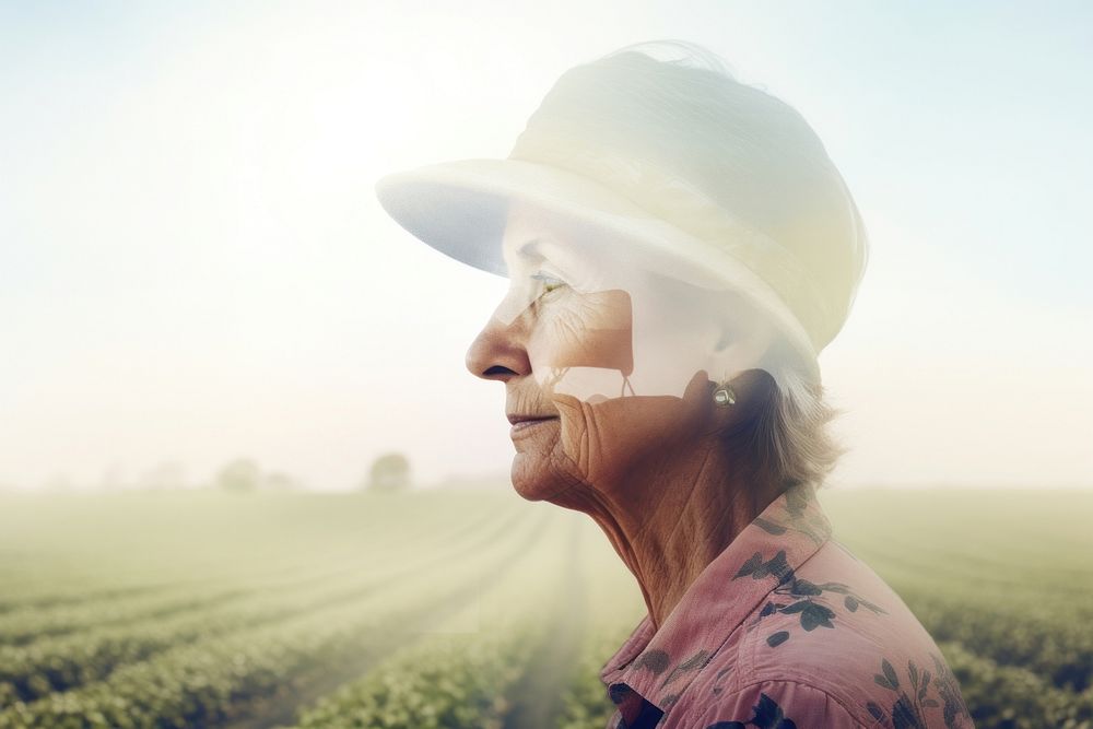 A senior woman farmer looking at field outdoors portrait nature. AI generated Image by rawpixel.