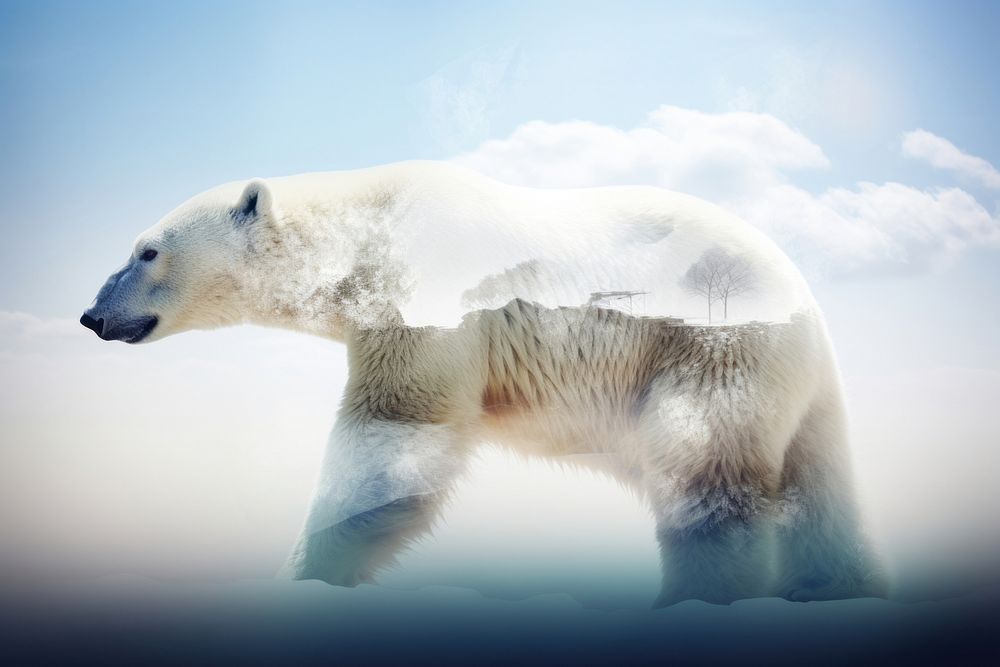 A polar bear and climate change wildlife animal mammal. AI generated Image by rawpixel.