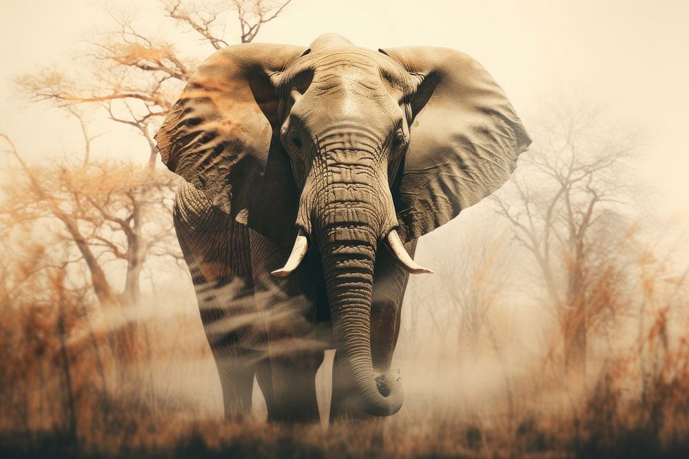 An elephant with dry forest wildlife outdoors animal. AI generated Image by rawpixel.