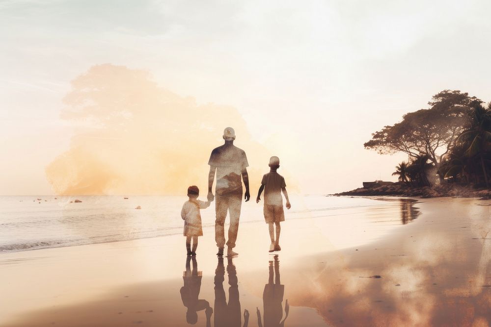 Family walking on beach outdoors vacation nature. AI generated Image by rawpixel.
