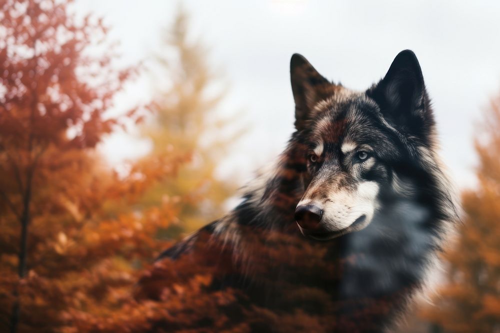 Wolf with autumn forest mammal animal pet. AI generated Image by rawpixel.
