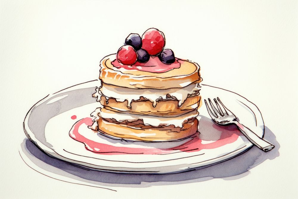 Dessert pancake sketch cream. AI generated Image by rawpixel.