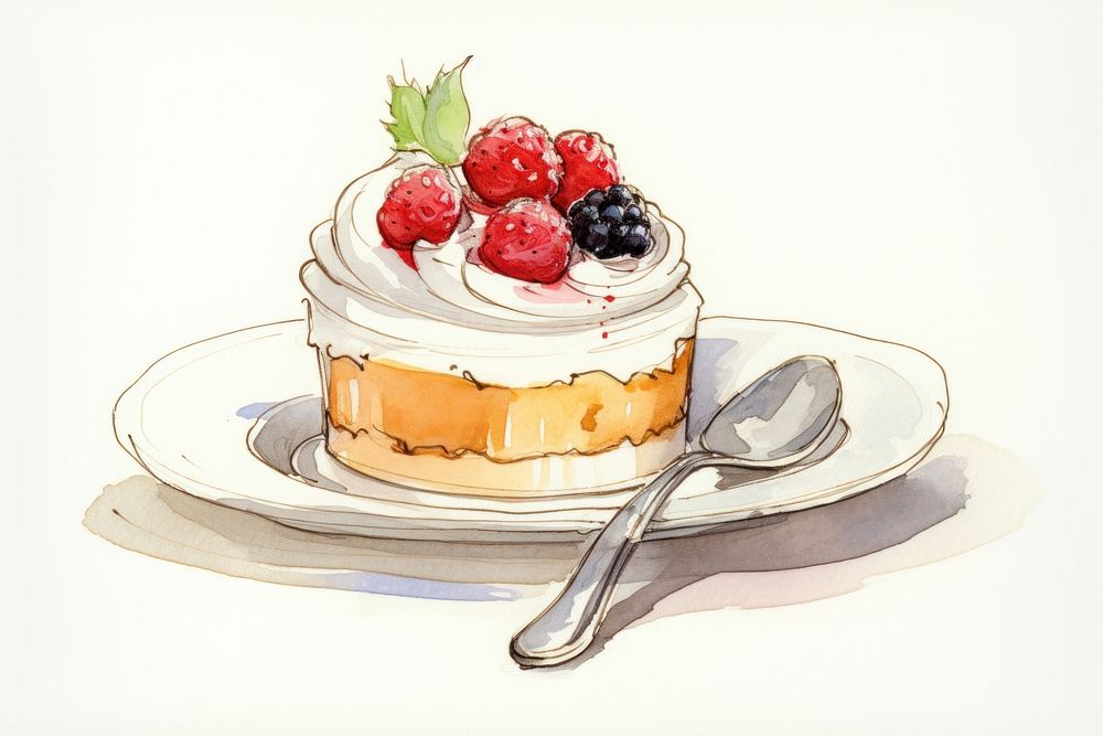 Dessert sketch cream berry. AI generated Image by rawpixel.