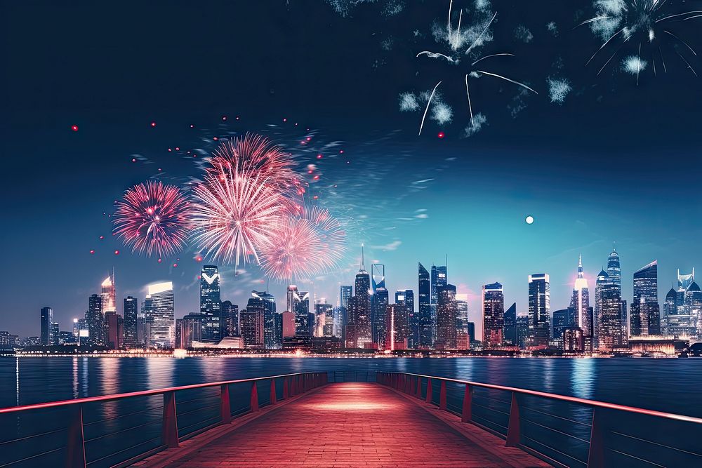 Fireworks cityscape architecture outdoors. AI generated Image by rawpixel.