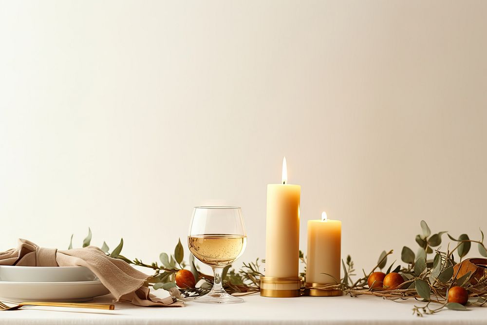 Table setting candle decoration glass. AI generated Image by rawpixel.