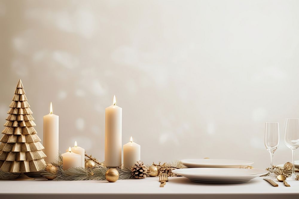 Table setting candle decoration plate. AI generated Image by rawpixel.