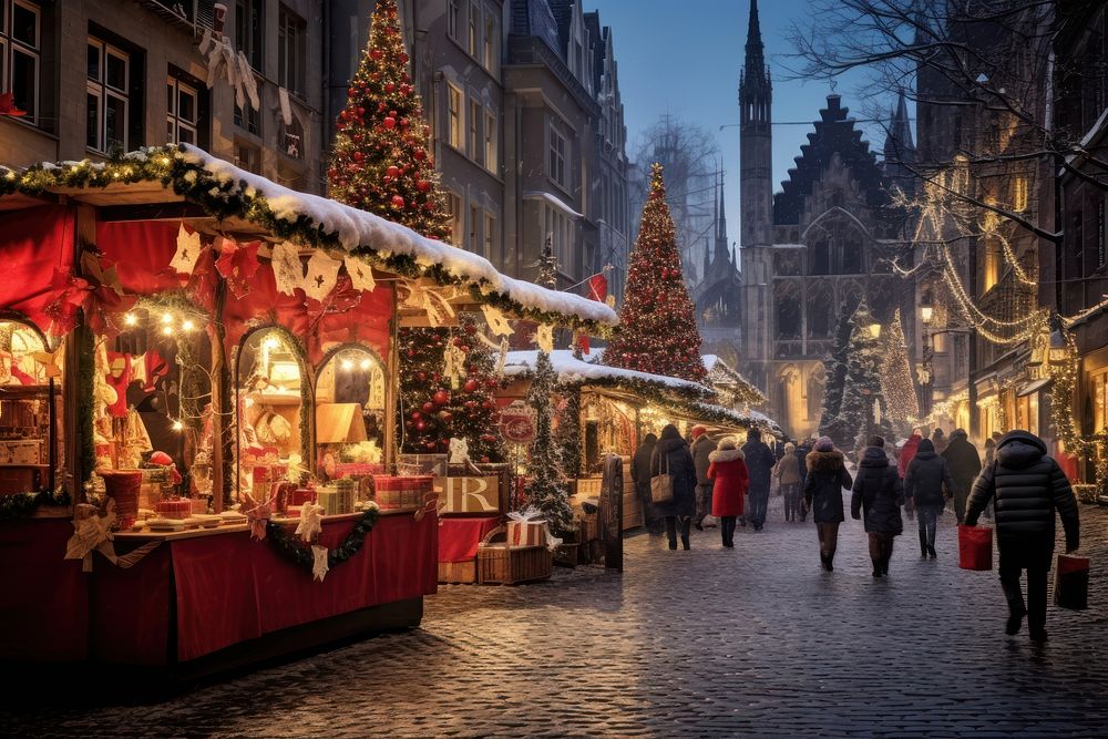 Christmas market city town architecture. AI generated Image by rawpixel.
