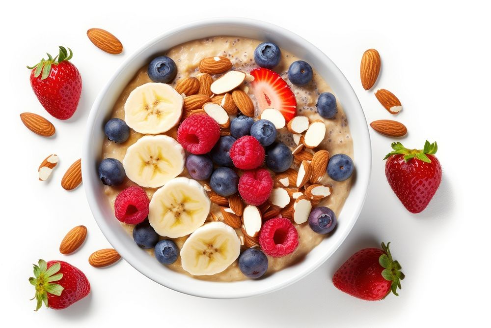Bowl berries almond banana. AI generated Image by rawpixel.