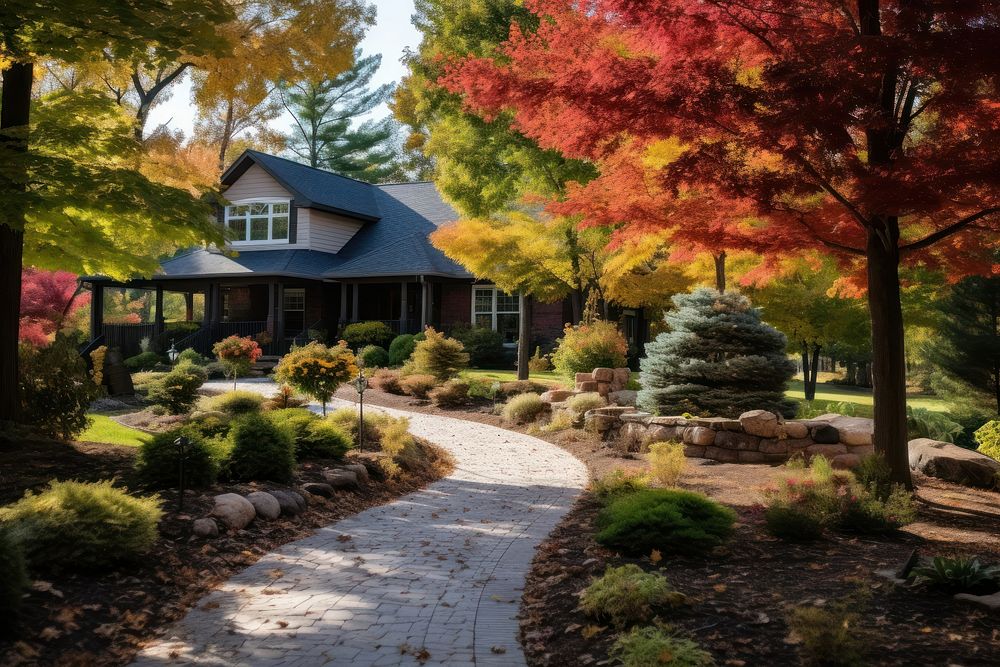 Autumn architecture outdoors backyard. AI generated Image by rawpixel.