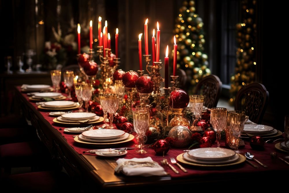 Christmas candle table plate. AI generated Image by rawpixel.