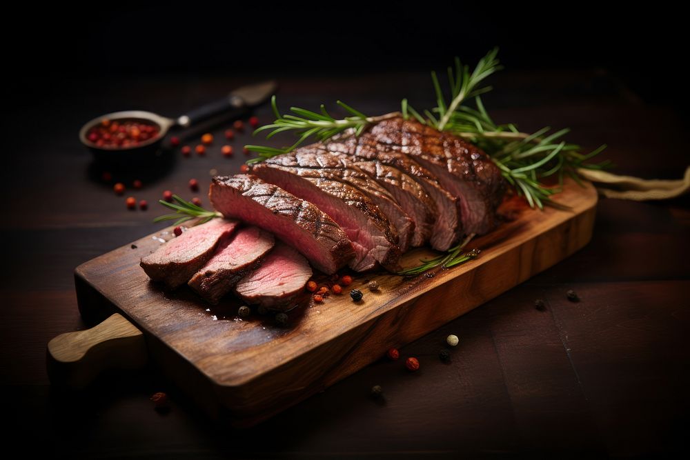Sliced grilled medium rare beef meat food pork. AI generated Image by rawpixel.