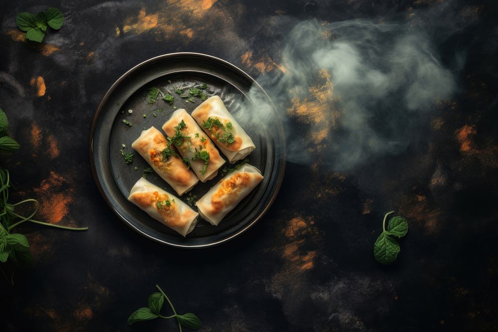 Steamed spring rolls table plate food. AI generated Image by rawpixel.