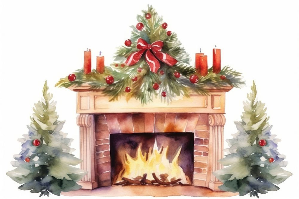 Christmas fireplace hearth celebration decoration. AI generated Image by rawpixel.