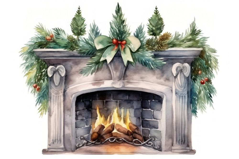 Christmas fireplace hearth architecture illuminated. AI generated Image by rawpixel.