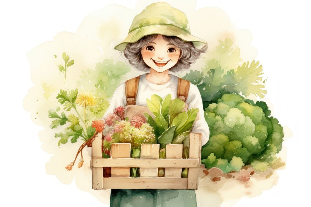 Happy old gardening holding basket. AI generated Image by rawpixel.