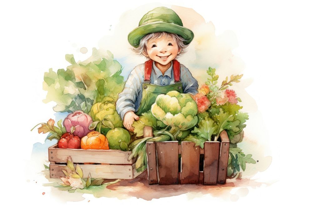 Happy old wearing gardening vegetable painting harvest. AI generated Image by rawpixel.