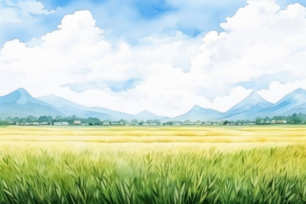 Rice field landscape grassland panoramic. AI generated Image by rawpixel.