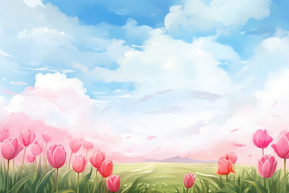 Tulip field landscape outdoors. AI generated Image by rawpixel.
