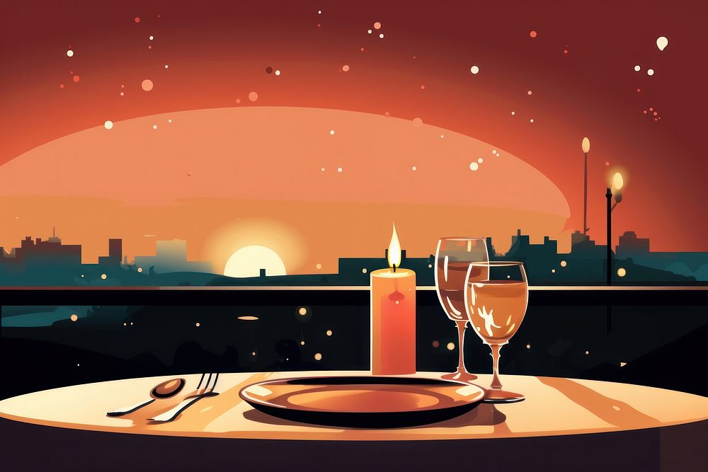 Romantic dinner candle architecture champagne. AI generated Image by rawpixel.