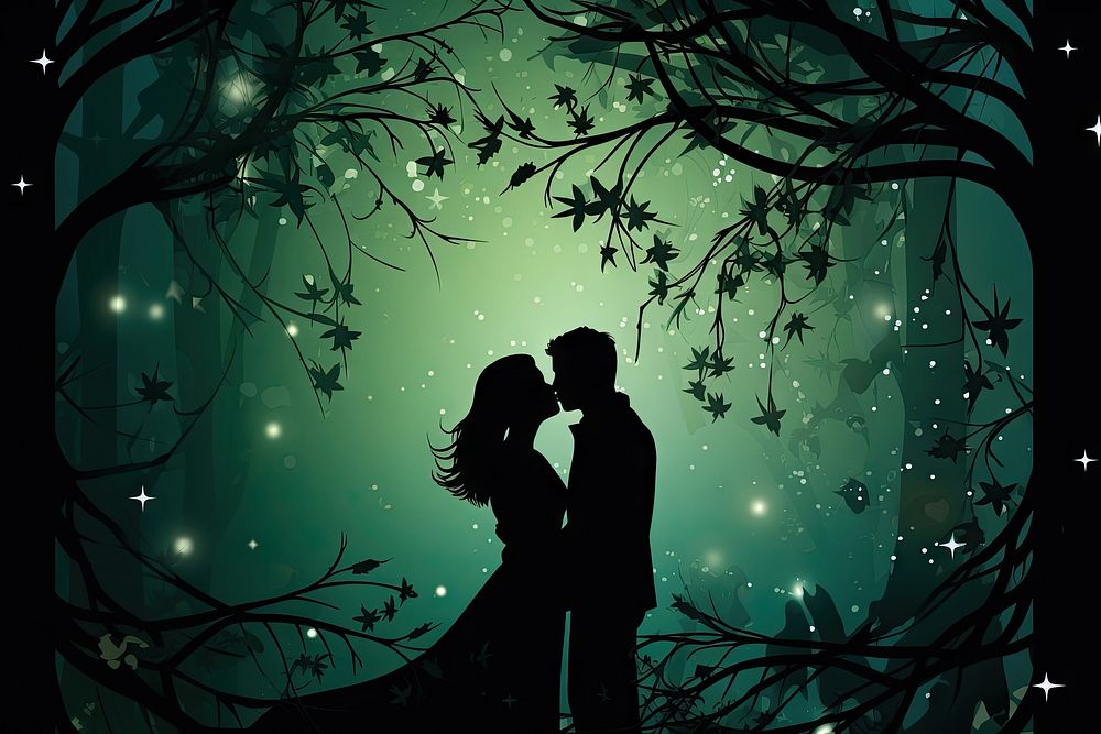 A couple kissing night silhouette nature. AI generated Image by rawpixel.