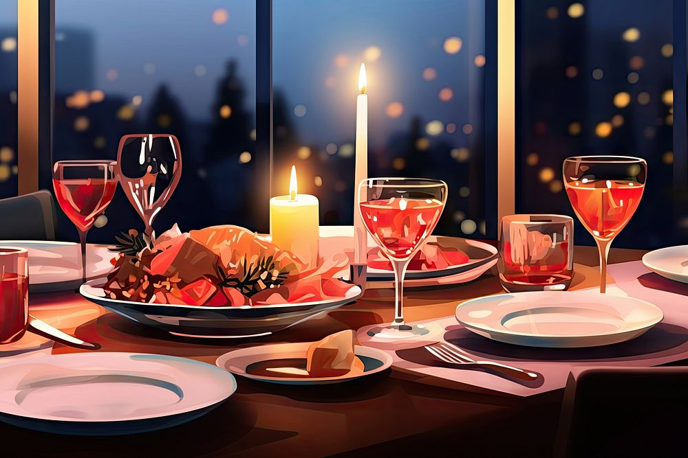 Table setting candle food decoration. AI generated Image by rawpixel.