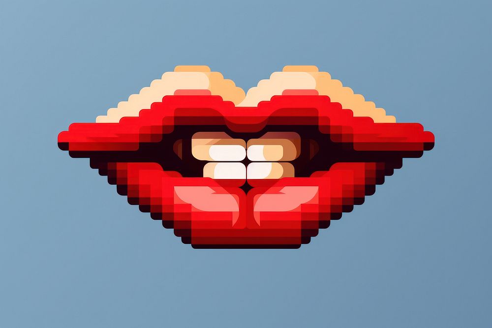 Cute Red lip red technology pixelated. AI generated Image by rawpixel.