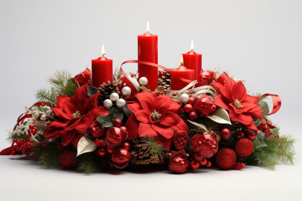 Christmas centerpiece candle flower plant. AI generated Image by rawpixel.