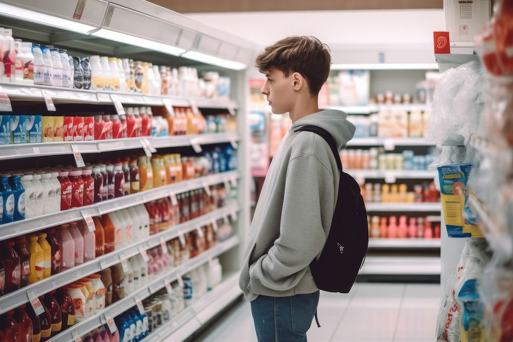 Supermarket shopping teen consumerism. AI generated Image by rawpixel.