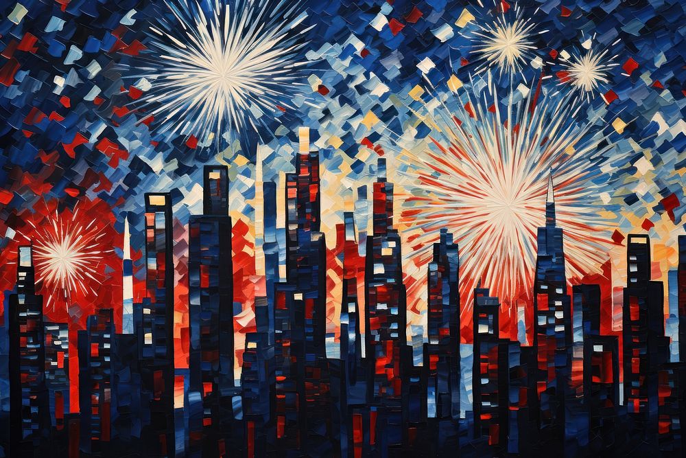 New Year fireworks painting city. AI generated Image by rawpixel.
