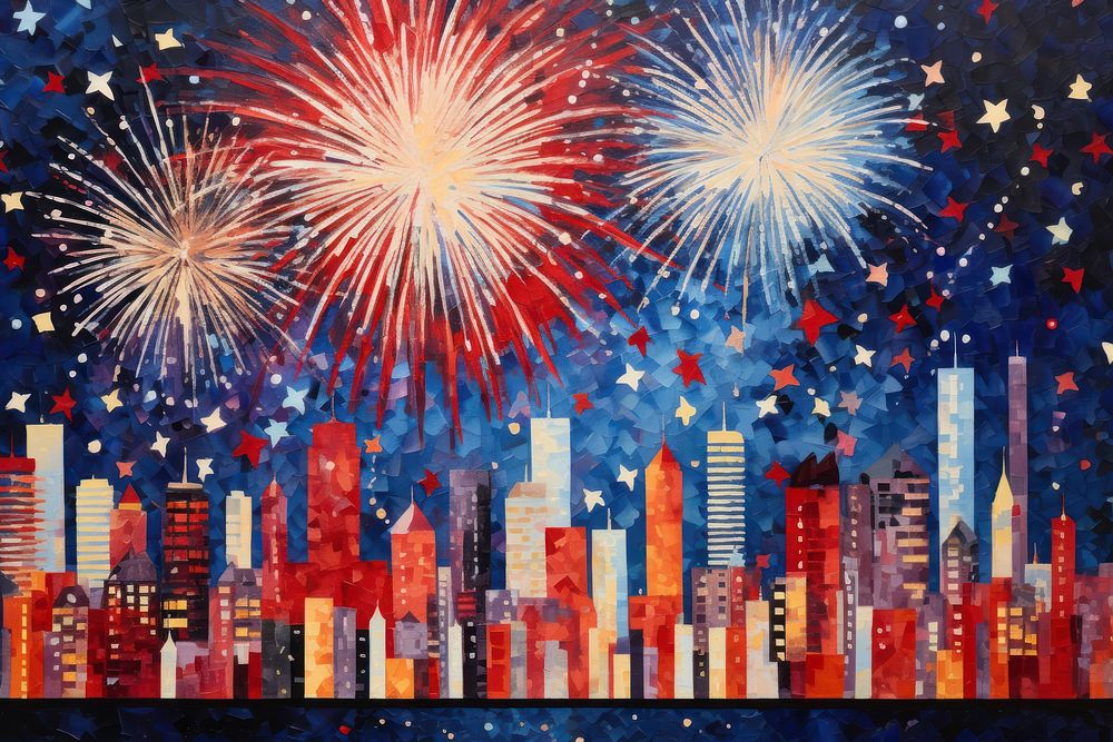 New Year fireworks painting night. AI generated Image by rawpixel.