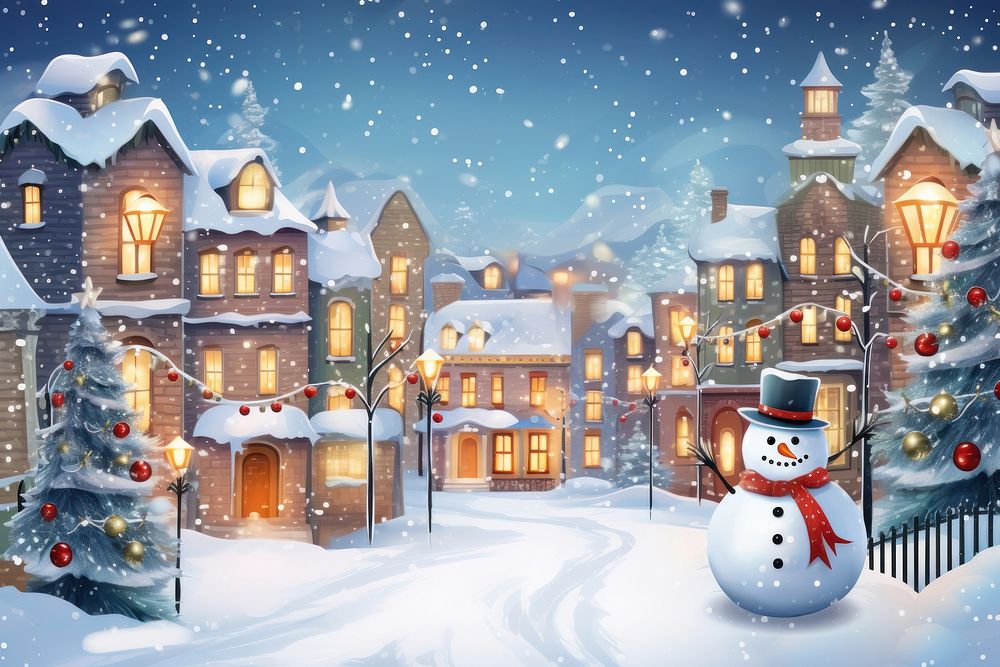 Winter city street christmas snowman winter