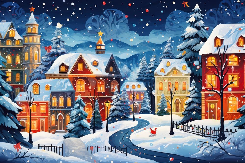 Winter city street christmas house snow. AI generated Image by rawpixel.