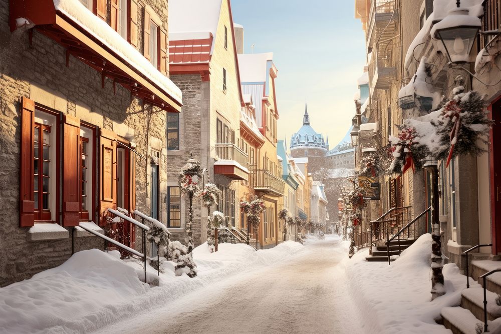 Quebec winter architecture outdoors building. AI generated Image by rawpixel.
