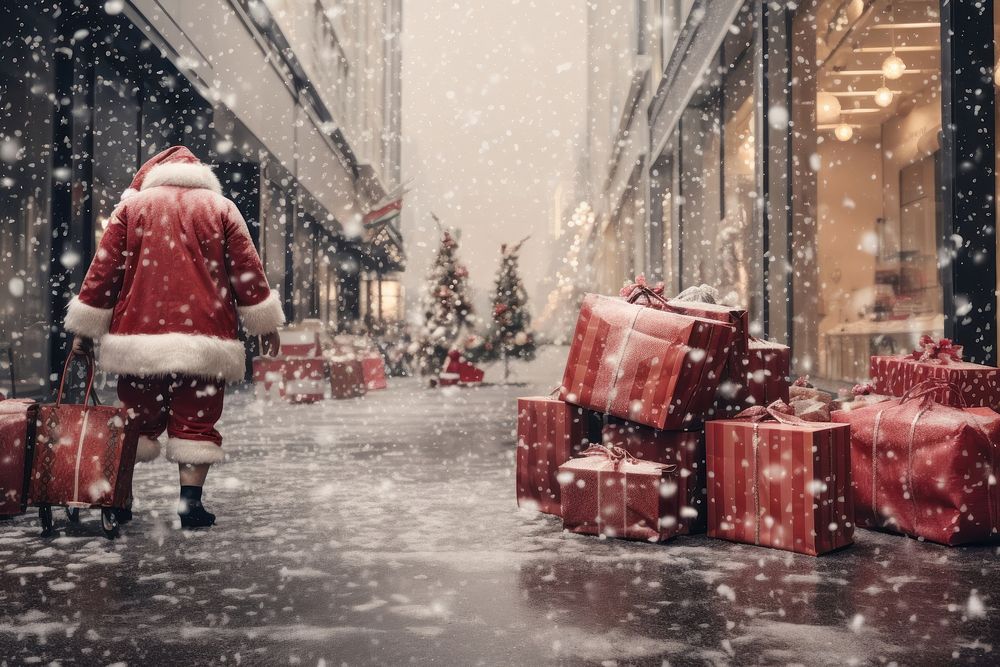 Winter holidays shopping outdoors winter snow. AI generated Image by rawpixel.