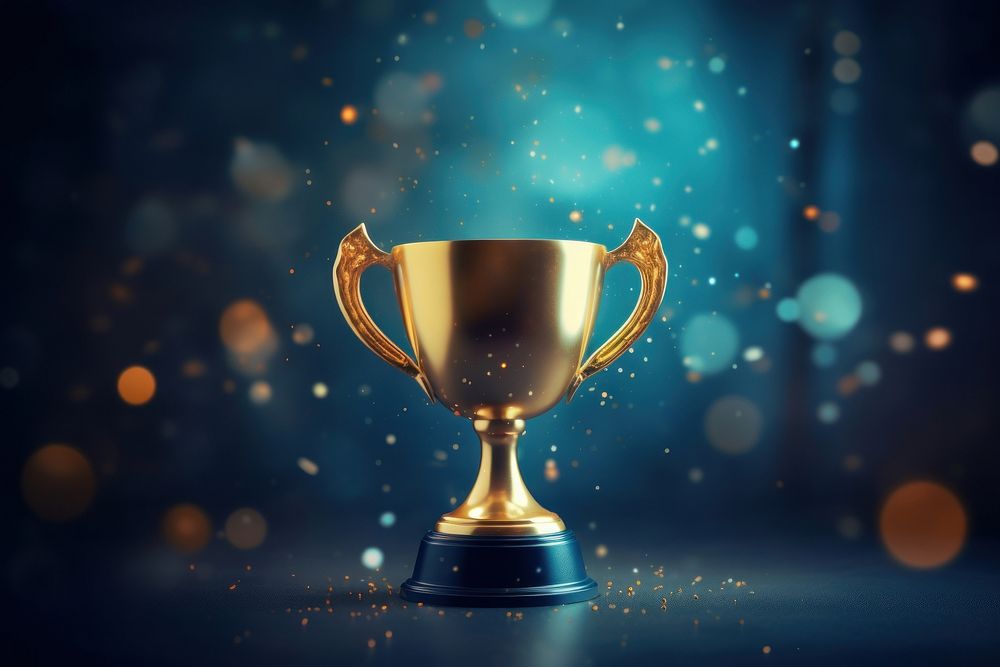Trophy blue achievement illuminated. AI generated Image by rawpixel.