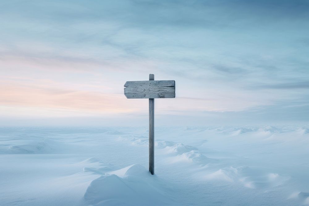 Wood sign post snow outdoors nature. AI generated Image by rawpixel.