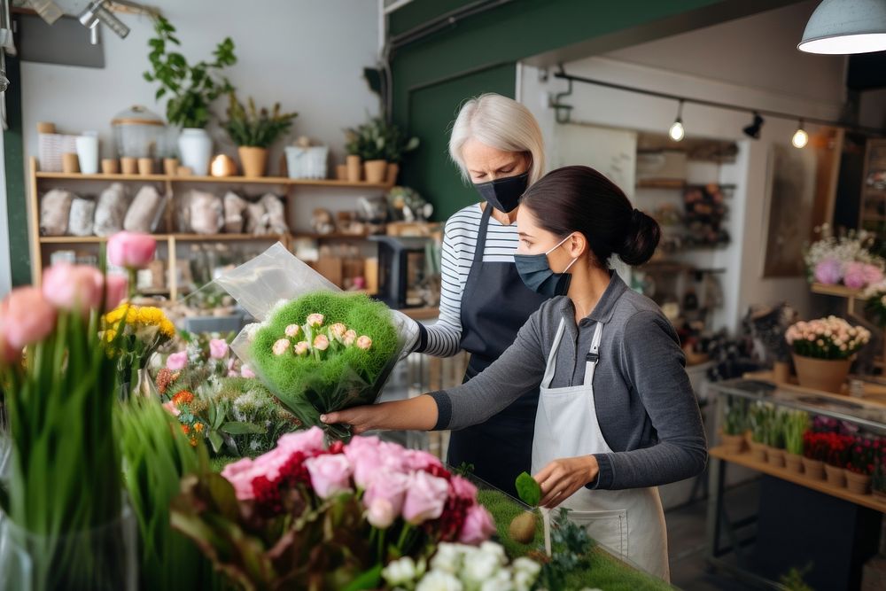 Selling flower working market. AI generated Image by rawpixel.