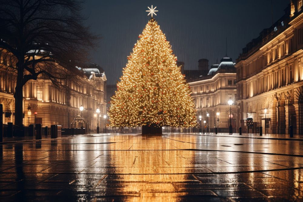 Christmas night tree architecture. AI generated Image by rawpixel.
