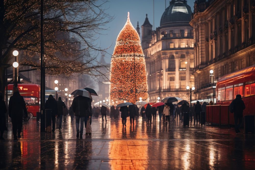 Christmas night city tree. AI generated Image by rawpixel.