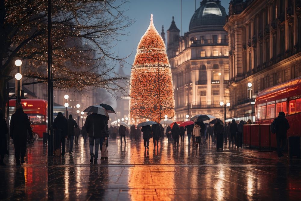 Christmas night city tree. 