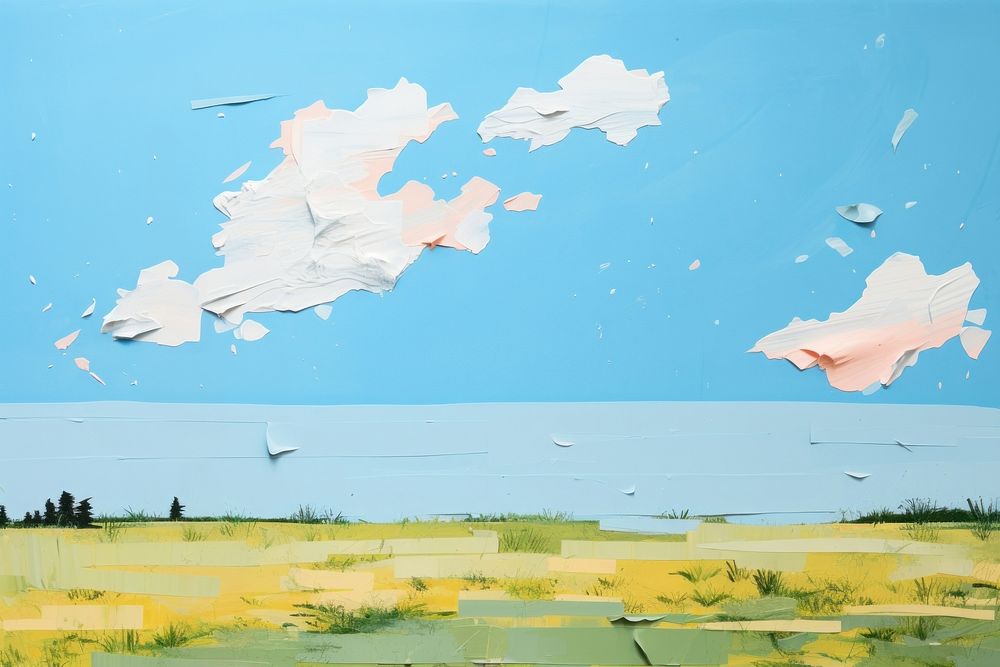Lawn blue sky art outdoors painting. AI generated Image by rawpixel.
